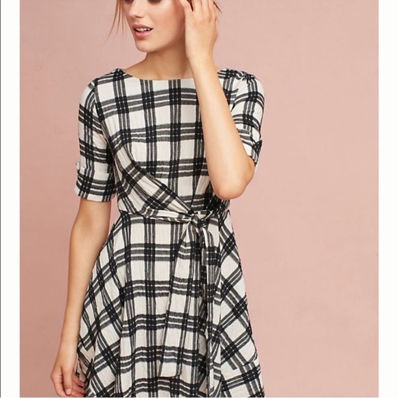 Anthropologie Eva Franco Rienne Feminine Black White Plaid Dress Size 6 - Picture 3 of 11